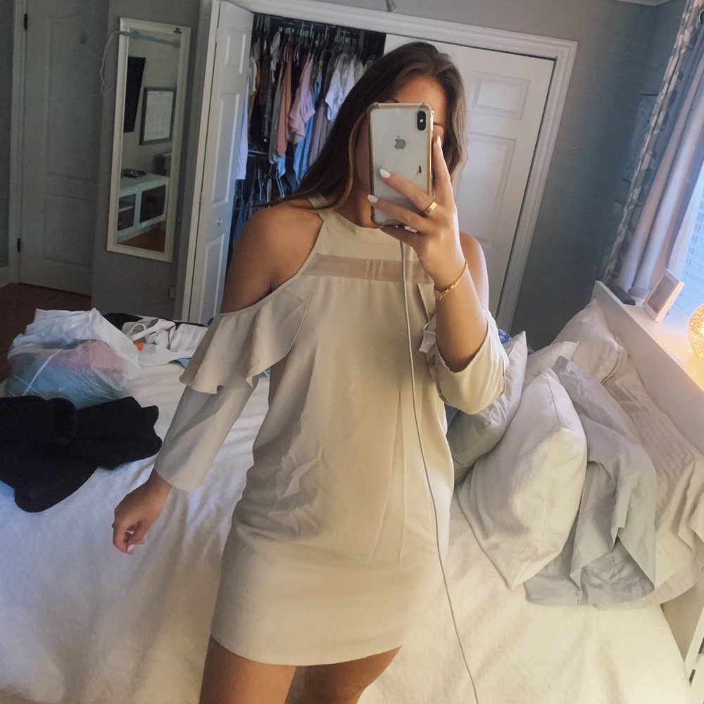 Beige High Neck Dress
